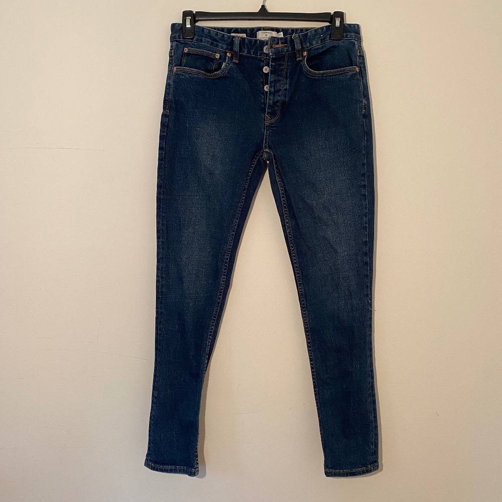 Topman stretch skinny blue jeans, mens 32R